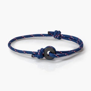 Navy Stripe & Black Sailing Thimble Bracelet - Durable Black Rope for Sailing Enthusiasts