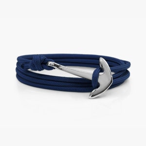 Bracelet ancre bleu marine et argent, bracelet corde, bracelet pour homme bijoux nautiques, ancre en argent, corde à voile image 1