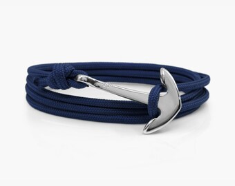 Bracelet ancre bleu marine et argent, bracelet corde, bracelet pour homme bijoux nautiques, ancre en argent, corde à voile