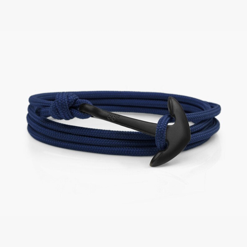 Bracelet ancre bleu marine et argent, bracelet corde, bracelet pour homme bijoux nautiques, ancre en argent, corde à voile image 2