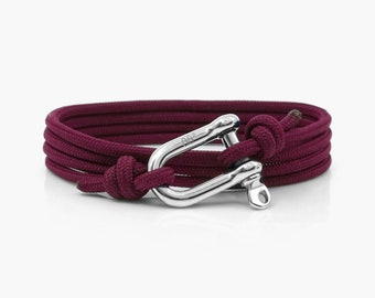 Maroon & Silver Shackle Bracelet, Sailing Rope Bracelet, Mens Bracelet and Womens , Nautical Jewellery.