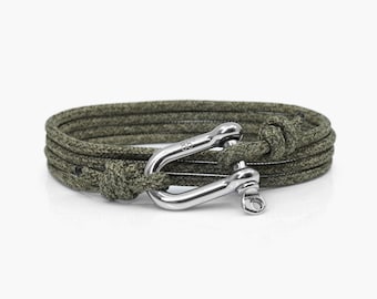 Forest Green & Silver Shackle Bracelet, Sailing Rope Bracelet, Mens Bracelet and Womens , Nautical Jewellery.
