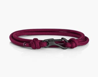 Pulsera de escalada con cuerda marrón y mosquetón negro, moderna pulsera de cuerda para hombre