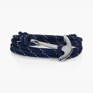 Navy Stripe & Silver Anchor Bracelet, Thin Rope Bracelet, Mens Bracelet, Nautical Bracelet, Silver Anchor