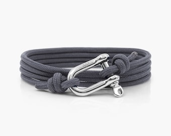 Charcoal Grey & Silver Shackle Bracelet, Sailing Rope Bracelet, Mens Bracelet, Nautical Jewellery.