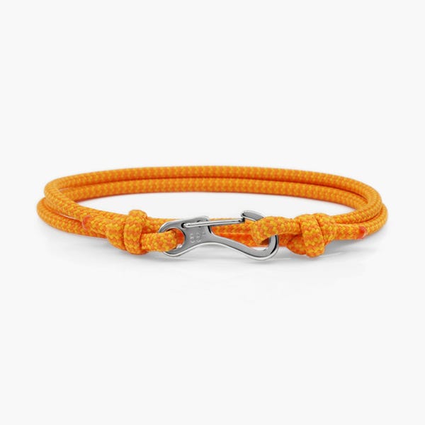 Sunset Rope & Silver Carabiner Climbing Bracelet, Modern Gift for Rock Climbers