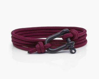 Maroon & Black Shackle Bracelet, Sailing Rope Bracelet, Mens Bracelet and Womens , Nautical Jewellery.