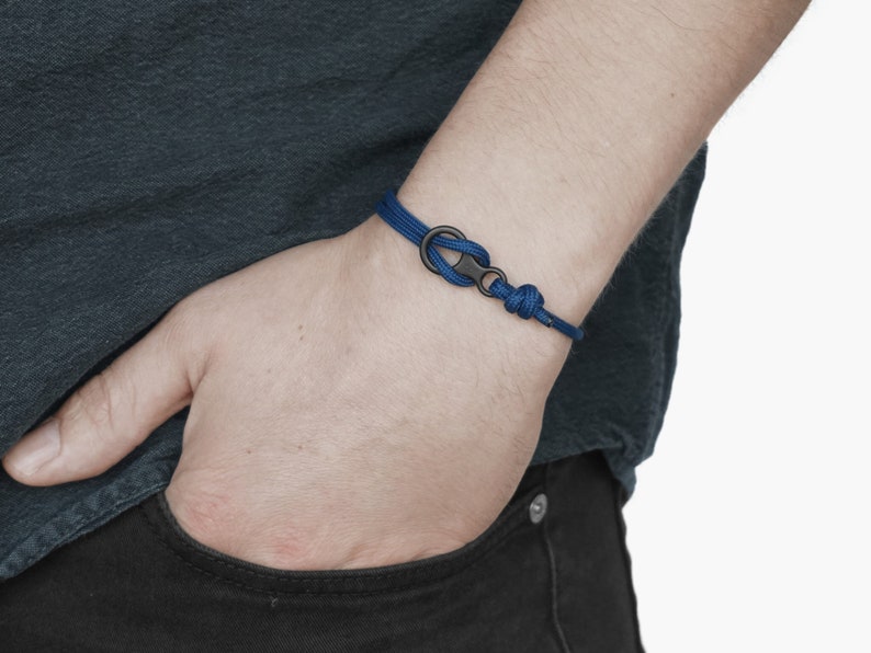 Pulsera de cuerda descendente con cierre en forma de 8, azul marino y negro, de acero inoxidable imagen 2