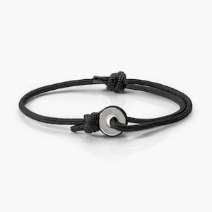 Black & Silver Sailing Thimble Bracelet - Durable Black Rope for Sailing Enthusiasts