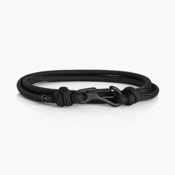 Pulsera de escalada negra y negra, pulsera de mosquetón, paracord y acero inoxidable, pulsera para hombre, pulsera para mujer, escalada