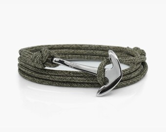 Forest Green & Silver Anchor Bracelet Rope Bracelet Mens Bracelet Womens Bracelet Minimalist Cord Bracelet Gift Sailing Rope Black Nautical