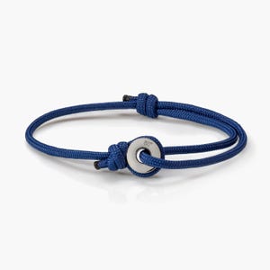 Navy Blue & Silver Sailing Thimble Bracelet - Durable Black Rope for Sailing Enthusiasts