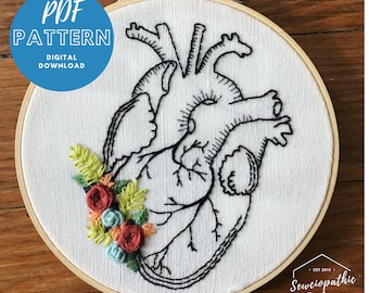 Anatomical Heart Embroidery - PDF Pattern Download
