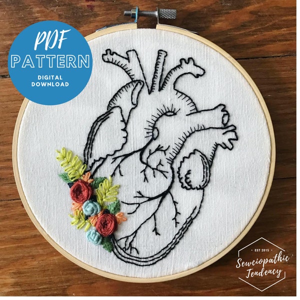 Anatomical Heart Embroidery - PDF Pattern Download