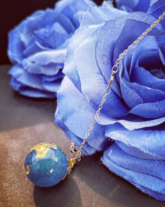 Dark Blue Earth Orb Necklace Etsy