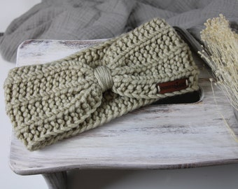 Stirnband gestrickt beige Damen und Mädchen Schleife