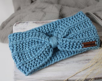 Headband knitted light blue ladies and girls bow