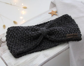 Headband knitted dark gray melange ladies and girls bow