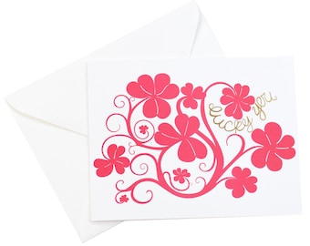 Lucky Clover/Lucky You Card/Clover Card/Luck Clover Card/Gold Foil Lucky You/Friendship Card/Everyday Card/Just Because Card