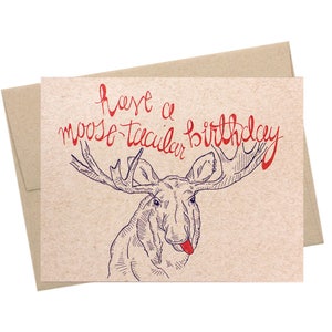 Carte d’anniversaire de l’orignal, carte d’anniversaire, anniversaire d’orignal, collection de parcs nationaux, animaux de bois, papier Kraft, Illustrated de main