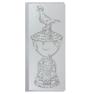 Troféu de graduação Birdbrain, cartão de formatura, cartão de troféu, parabéns, parabéns graduado, cartão de troféu metálico