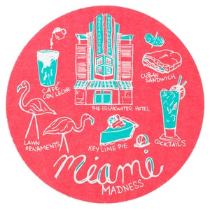Miami Madness Coaster Set, Miami Coaster, Reusable Coasters, Miami, Tabletop, Party, Food, Travel, South Beach, Florida, Beach