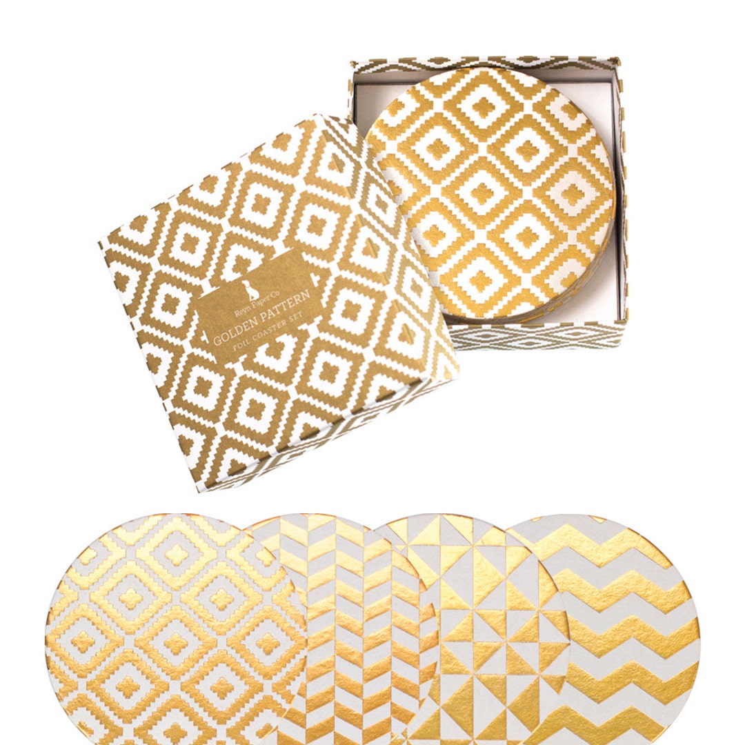 Golden Pattern Coaster Set/gold Foil Coasters/coasters/boxed Etsy