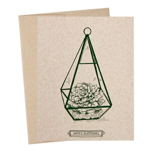 Aniversário de terrário, cartão de aniversário, cartão de aniversário de terrário suculento, amante de plantas, jardinagem, aniversário de jardinagem, terrário de feliz aniversário