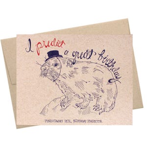 Carte d'anniversaire de marmotte, carte d'anniversaire, prédicteur d'anniversaire de Punxsutawney Pete, Collection de parcs nationaux, animaux de la forêt illustrés à la main,