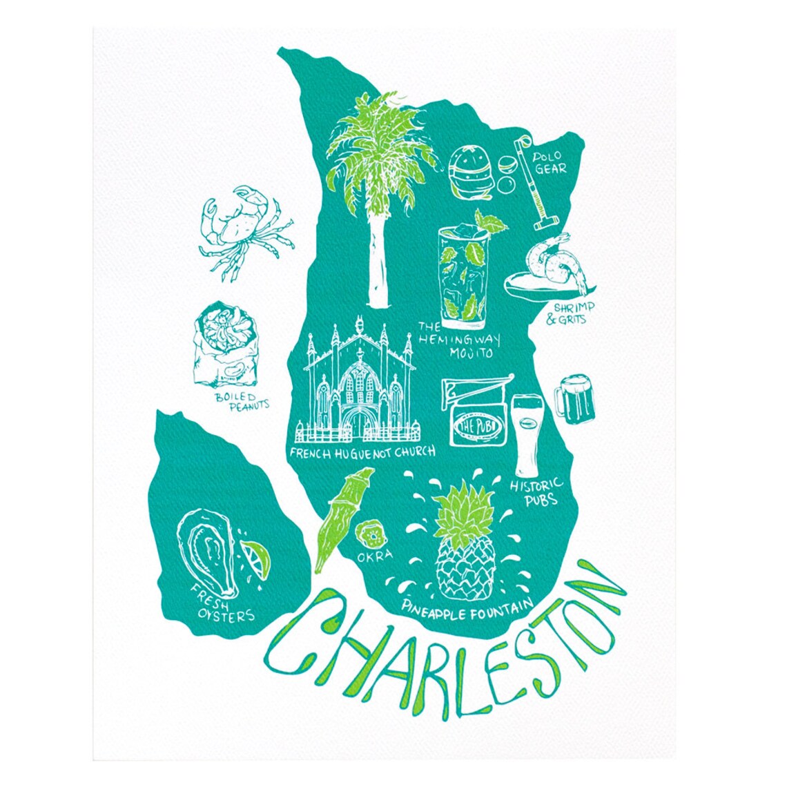 Charleston Art Print, Art Prints, Viajes, Travel Prints, Map