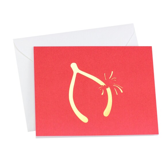 Wishbone/Lucky Wishbone Card/Gold Foil Wishbone/Lucky Etsy España