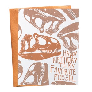 T-Rex Fossil Birthday, Birthday Card, Museum Collection, Fossil Cards, Natural History, Copper Foil, T-Rex Card
