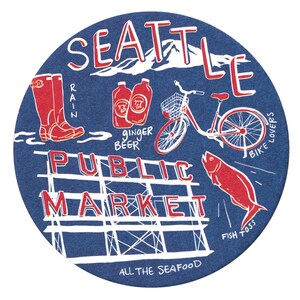 Seattle Coaster Set, Washington State, Reusable Coasters, Coasters, State Coaster, Travel, Tabletop, Party, Wanderlust, Public Market