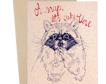 Cake Thief Birthday Card,  Raccoon Bday Card, National Parks Collection, Woodland Animals, Forest Animals, Trash Panda, Hand Illustrated