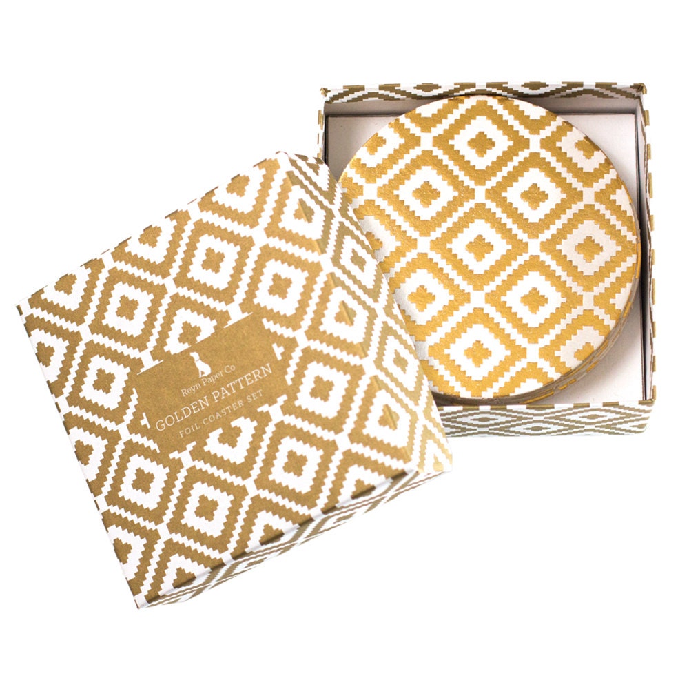 Golden Pattern Coaster Set/gold Foil Coasters/coasters/boxed Etsy