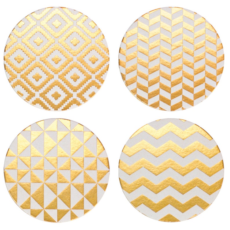 Golden Pattern Coaster Set/gold Foil Coasters/coasters/boxed Etsy
