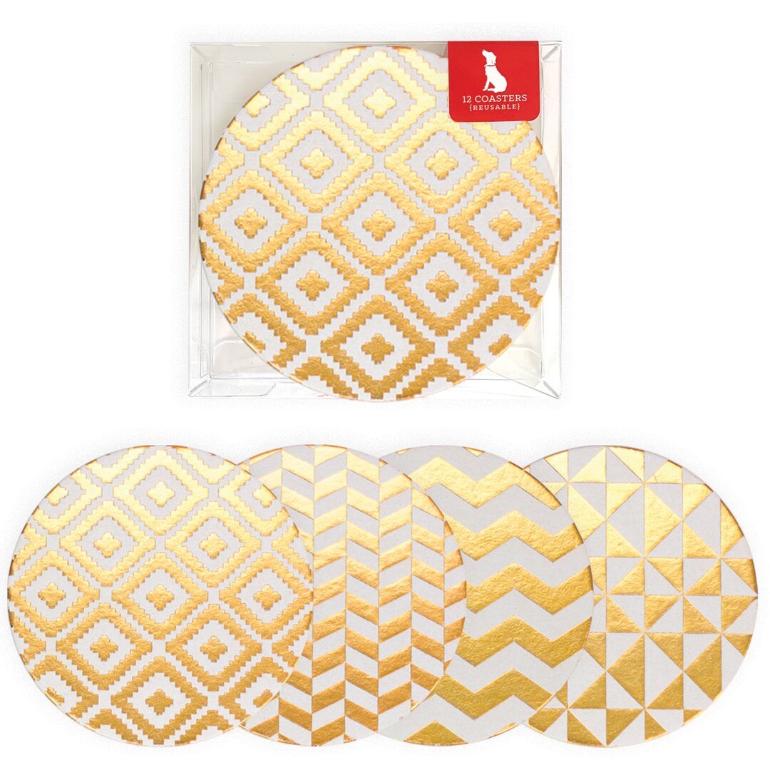 Golden Pattern Coaster Set/gold Foil Coasters/coasters/boxed Coaster Set, Holiday , New