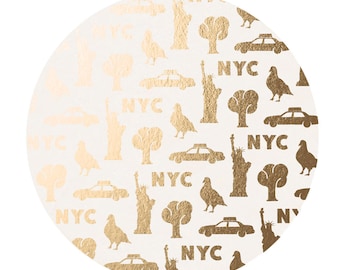 Golden NYC Coaster Set, NYC Coaster, Reusable Coasters, New York City, Tabletop, Party, Travel, NY, City, Statue of Liberty