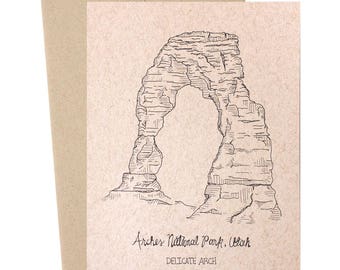 Delicate Arch, Arches National Park, Utah, National Parks Collection, Kraft Paper, Hand Illustrated, Nature Illustrations, Travel
