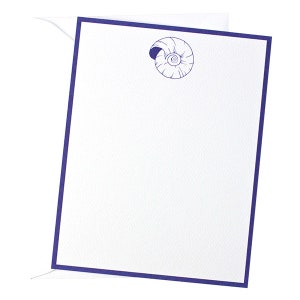 Nautilus Shell Flat Note Card/Flat Notes/Nantucket/Navy/Nautical/Shell Notecards