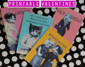 Cat valentine card offensive vintage kitty cat Instant Download Printable