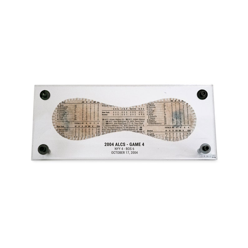 A Unique Custom Baseball Gift Baseball Boxscore Printed on Restored Baseball Leather