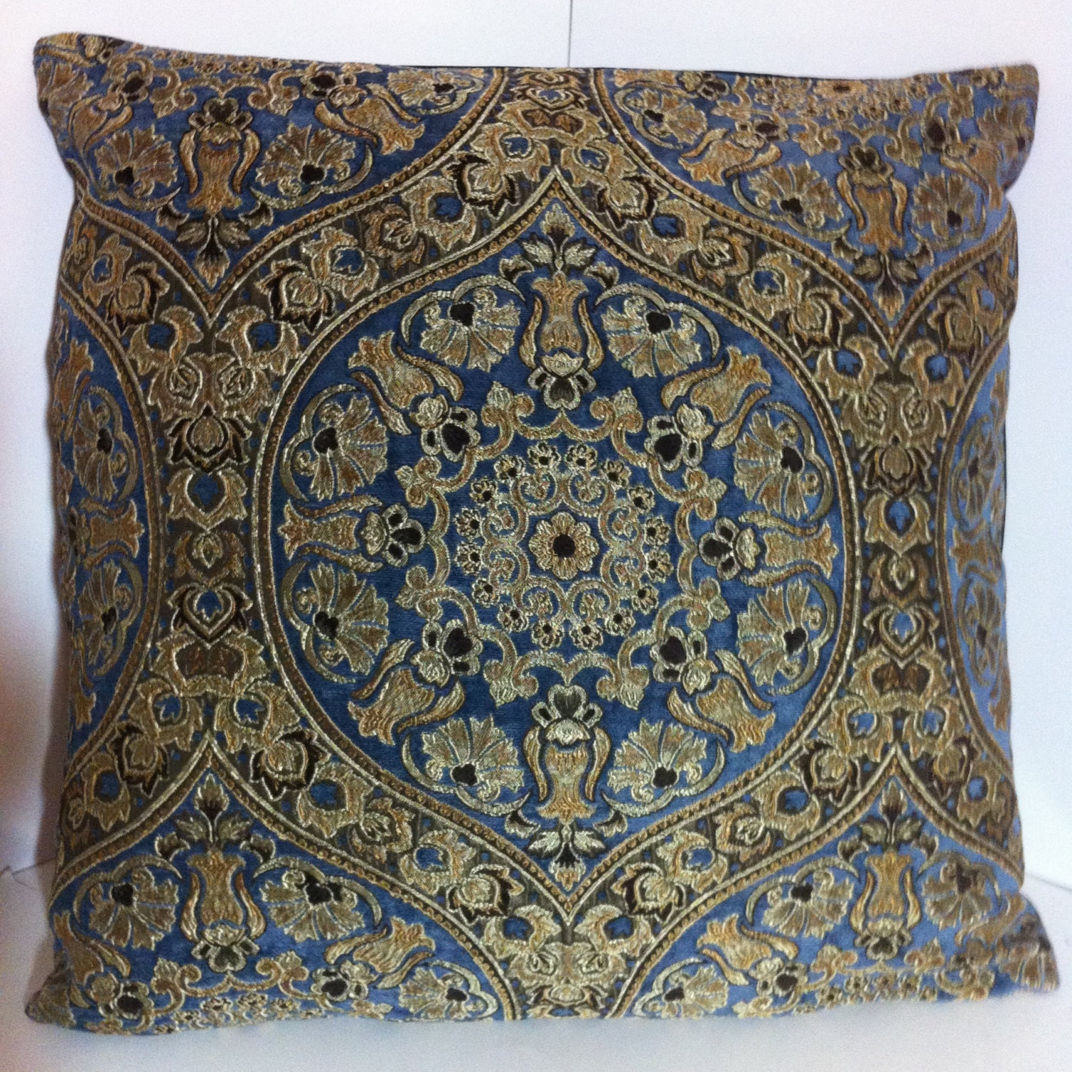 Pure Luxury Midnight Blue and Gold Cut Velvet Handmade Pillow Cover
