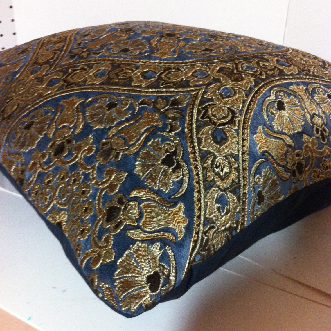 Pure Luxury Midnight Blue and Gold Cut Velvet Handmade Pillow Cover