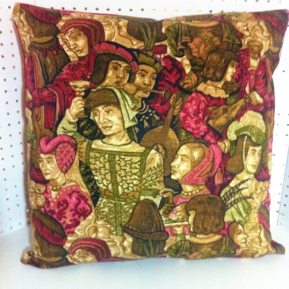 Spectacular Medieval Looking Pattern Mid-weight Fabric Pillow Cover with Coordinating solid color  back  A true work of Art.