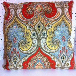 Outstanding Latika Festival by Kravet Pillow Cover with Mellow Yellow Back (Choice) and Designer Corners with YKK Invisible Zipper