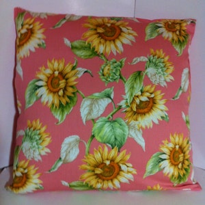 Alluring Sunburst SunFlower on medium Pink Background and Pink Back Pillow Cover Kaufmann, Toss Pillow, Lumbar Pillow, Throw Pillow, Floral
