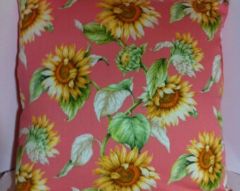 Alluring Sunburst SunFlower on medium Pink Background and Pink Back Pillow Cover Kaufmann, Toss Pillow, Lumbar Pillow, Throw Pillow, Floral