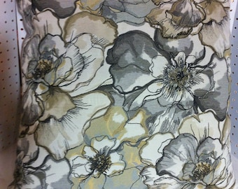 Tapestry Floral Pillow Cover In Grays and Tans - Toss Pillow - Throw Pillow - Lumbar Pillow - Designer Pillow - Gray Pillow - Decor Pillow