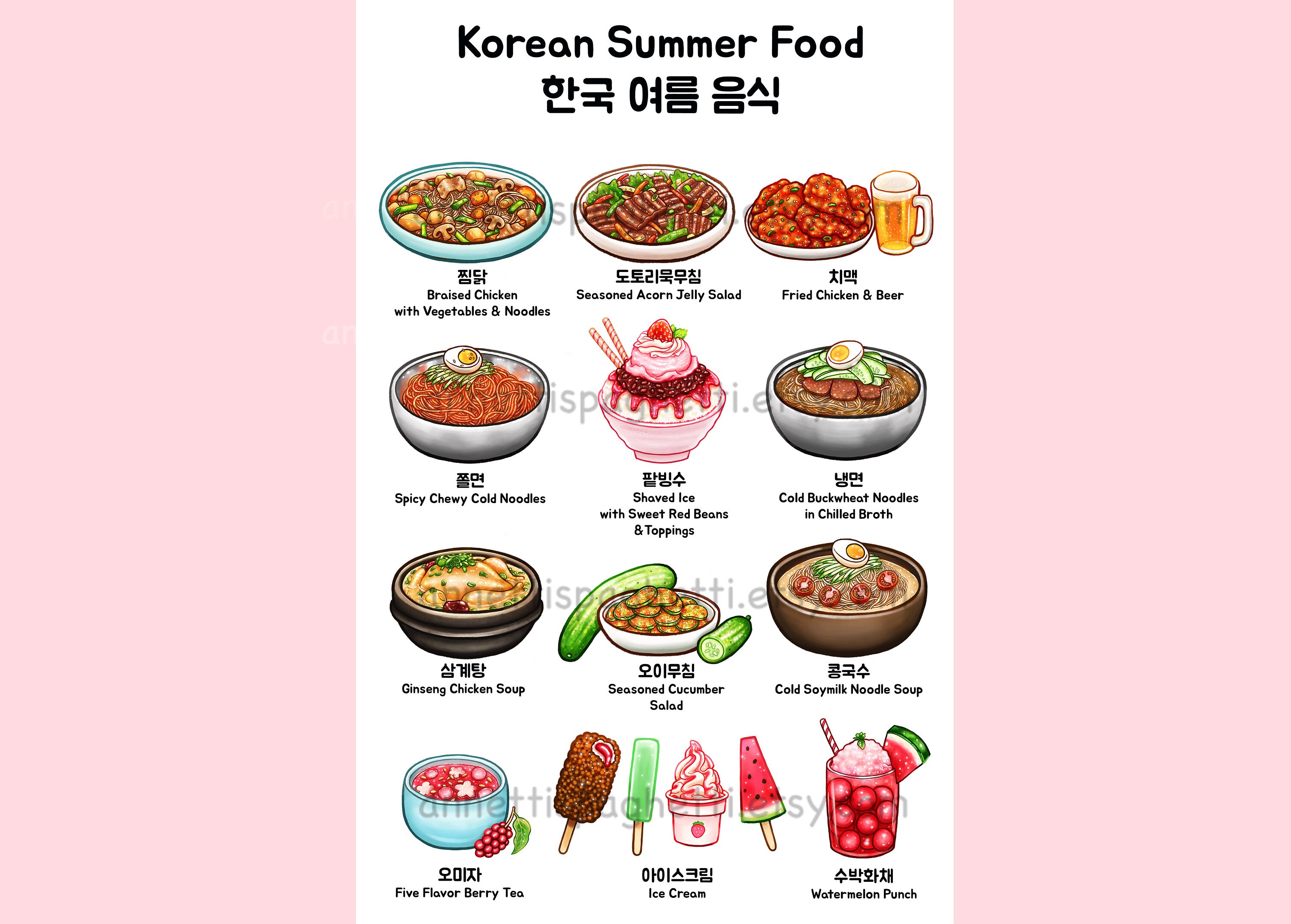 Korean Summer Food Large Art Print 11 Pouces X 17 Asian Food Etsy France